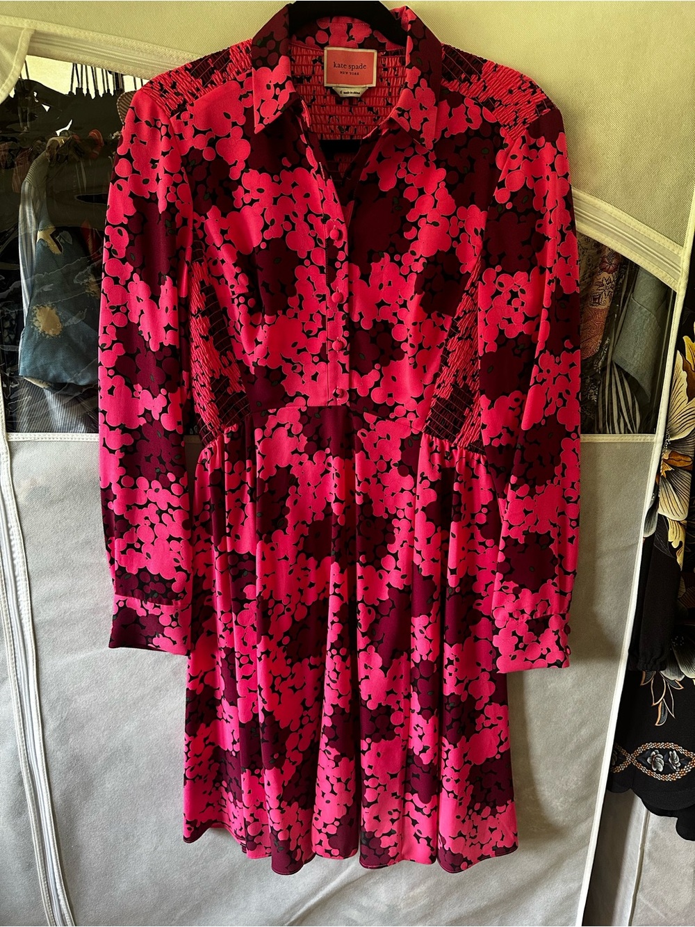 kate spade Pink and Black Floral Long-Sleeve Shirt Dress